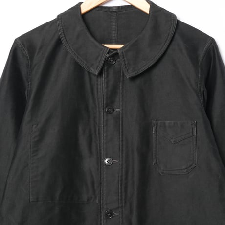 30-40s France Vintage L' Inusable Black Moleskin Work Jacket