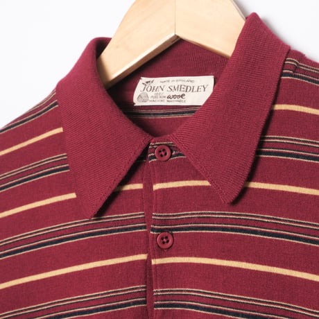 70s JOHN SMEDLEY Merino Wool Knit Polo Shirt Burgundy（Made in England)