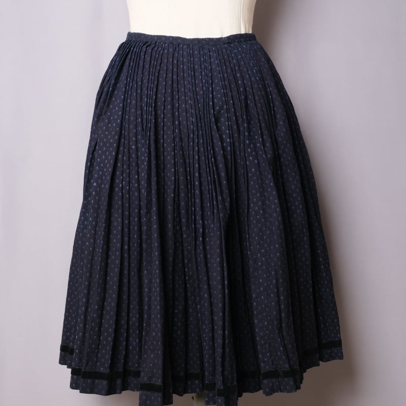 ハンガリーアンティーク インディゴリネン プリーツスカート ビンテージ 骨董品 1940s Hungarian Vintage indigo Cotton Skirt 1