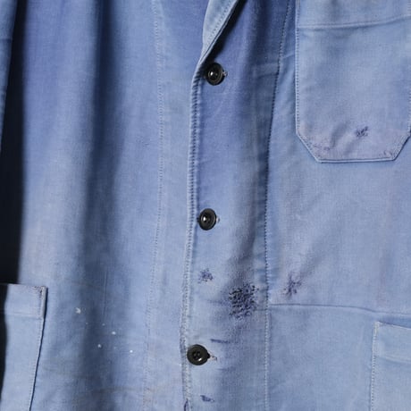 50s France Vintage Lapel Blue Moleskin Work Jacket
