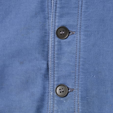 40s France Vintage Le Mont St Michel Blue Moleskin Work Jacket