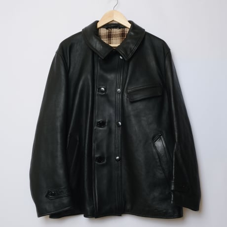 70s French Vintage Leather Jacket (Corbusier Jacket)-BrownCheck