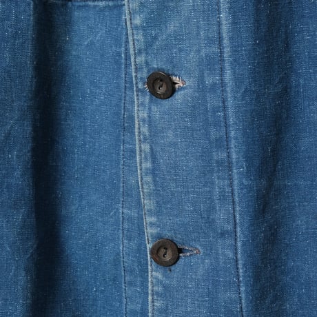 -30s France Vintage Indigo Cotton Linen Work Jacket