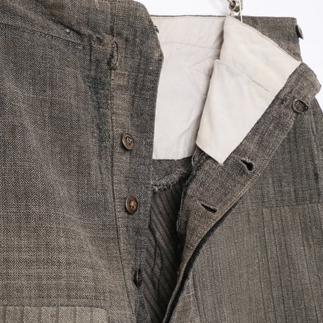 30-40s French Vintage HBT Black Chambray Trousers Stripe Patch Work