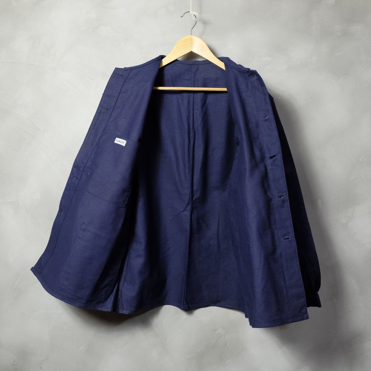 30's 40's Indigo linen work jacket フランス 30s France Vintage Indigo Linen Double Breast