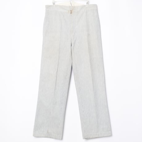 -30s France Vintage Belle Jardiniere Striped Cotton Trousers