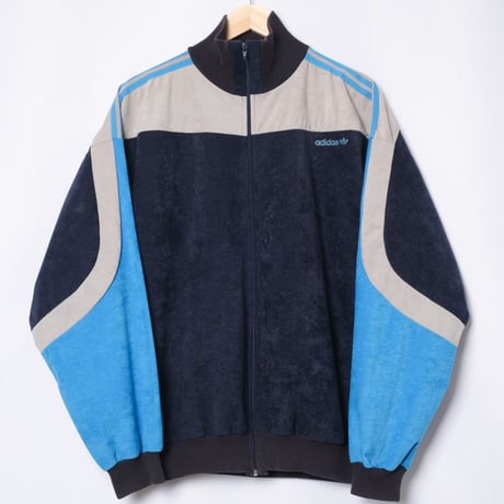 80s Vintage adidas Ventex Velours Track Jacket Navy × Gray × Light Blue (Made in France)
