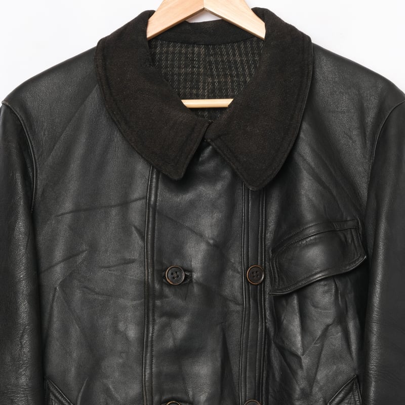 30s-40s French Vintage Leather Jacket Wool Coll
