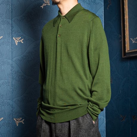 90s JOHN SMEDLEY Merino Wool Knit Polo（Made in England）
