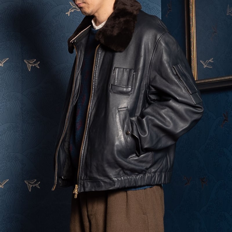 フランス軍 パイロット レザー フライトジャケット ネイビー French Army Pilot Leather Jacket (Navy) Size104