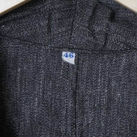 40-50s French Vintage  Black Chambray Atelier Coat  Cotton Linen Size 46 Dead Stock