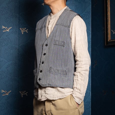 30-40s France Vintage Stripe Cotton Stripe Gillet 3