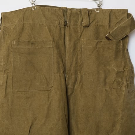 French Army Motorcycle Trousers Early Size 1 Linen Wood Button  Dead Stock