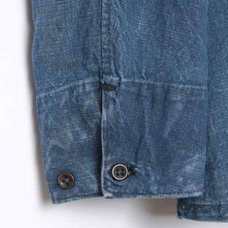 30s Marine Nationales Shawl Collar Indigo Linen Smock
