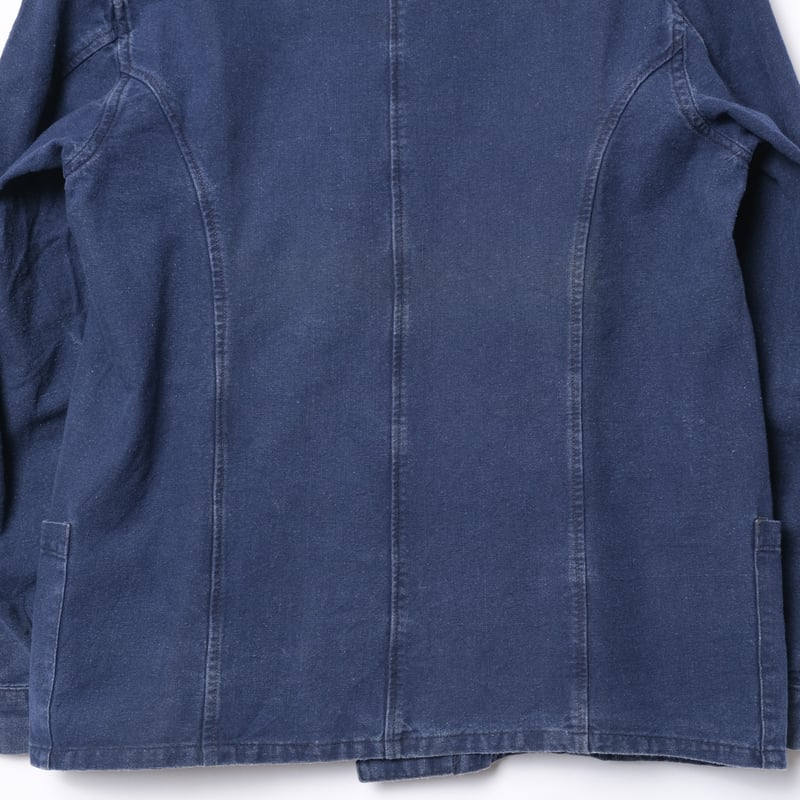 フレンチワーク　ダブルプレスト　ビッグサイズ　希少　vintage 30s France Vintage Blue Cotton Linen Double Br