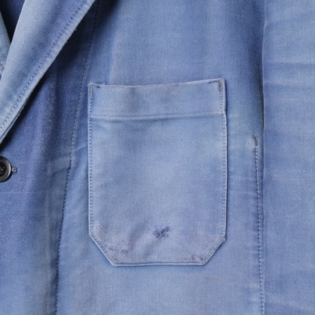 50s France Vintage Lapel Blue Moleskin Work Jacket