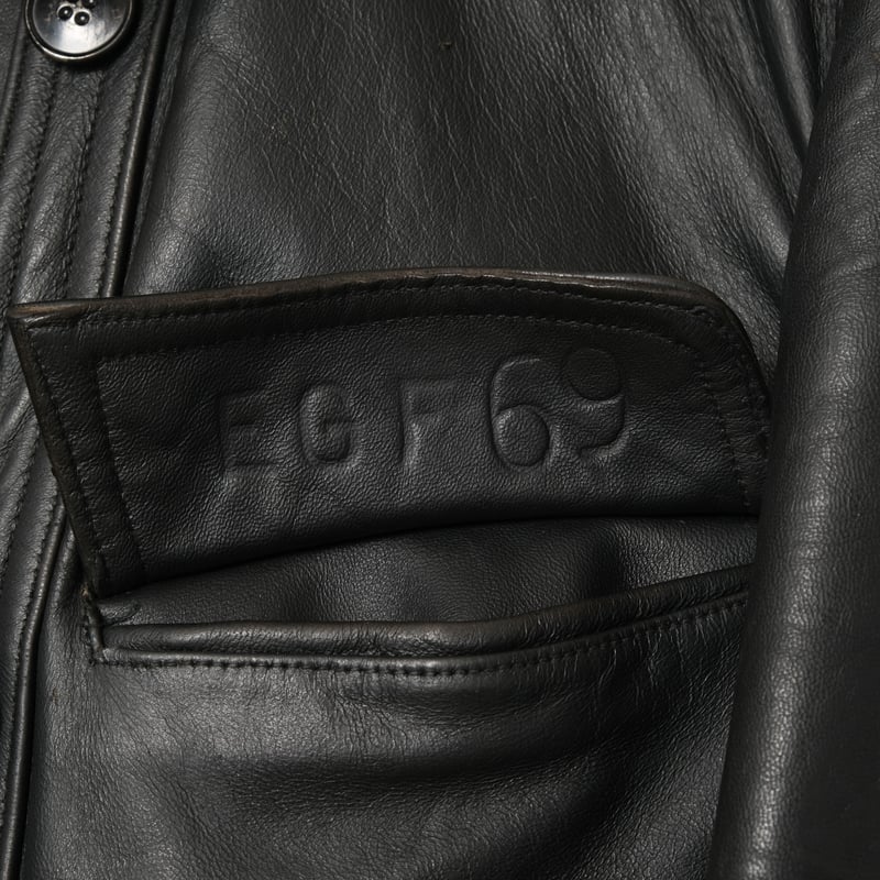 60s France Vintage Leather Jacket Wool Collar(C...
