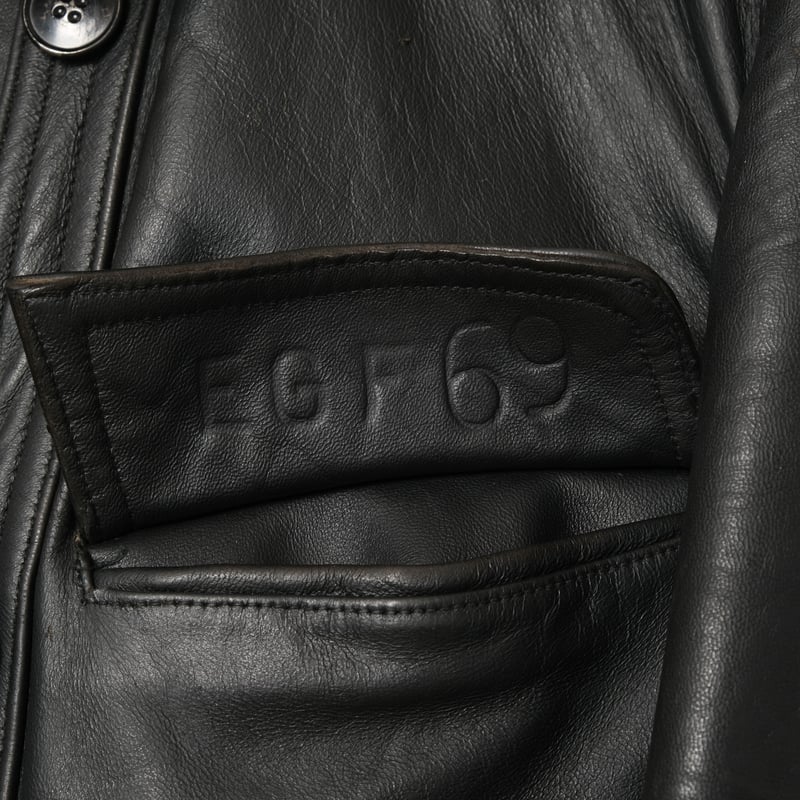 60s France Vintage Leather Jacket Wool Collar(C