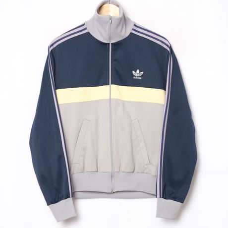 70-80s Vintage adidas Ventex Track Jacket Grey × Navy × Pale Yellow (Made in France)