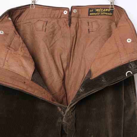 30-40s France Vintage LE MECANO Dark Brown Corduroy Trousers