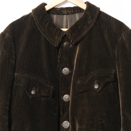 30-40s France Vintage Adolphe Lafont Dark Brown Corduroy Hunting Jacket
