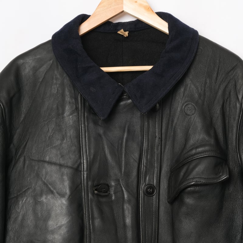 40s-50s France Vintage MTVC Leather Jacket Wool
