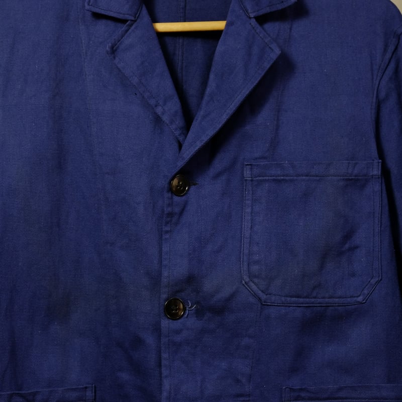40-50s French Vintage Blue Cotton Work Jacket L