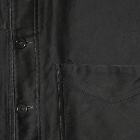 30-40s France Vintage L' Inusable Black Moleskin Work Jacket