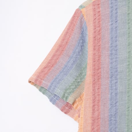60-70s France Vintage Striped Short Sleeve Shirt