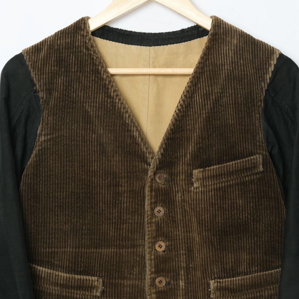 30s-40s Le Mont St Michel Corduroy×Black Moleskin Gilet 2