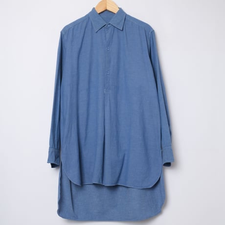 40-50s French Vintage Blue Chambray Cotton Granpa Shirts 1
