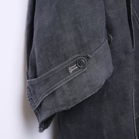 30-40s France Vintage SALACHE Black Linen  Maquignon Coat Size 60L
