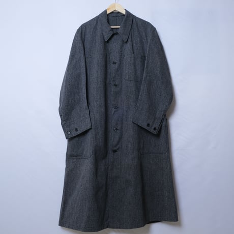 40-50s French Army Black Chambray Atelier Coat 108-120 Dead Stock