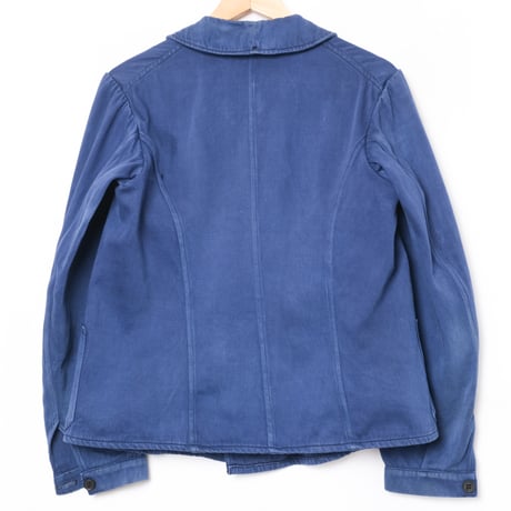 30s France Vintage Adolphe Lafont Blue Moleskin Double Breasted Work Jacket