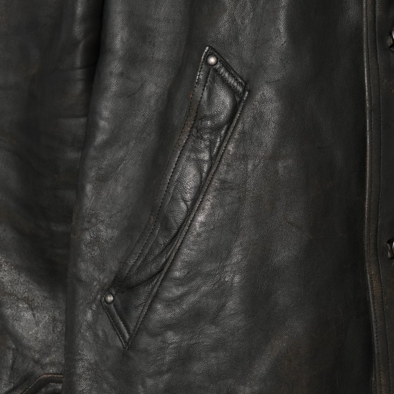 50s-60s France Vintage Leather Jacket Wool Coll