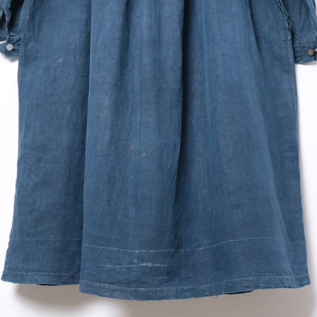 -30s France Antique Indigo linen Biaude (Fullopen)