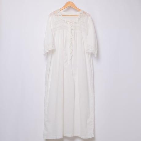 〜1930s French Antique Cotton Lace Short Sleeve Night Dress  1