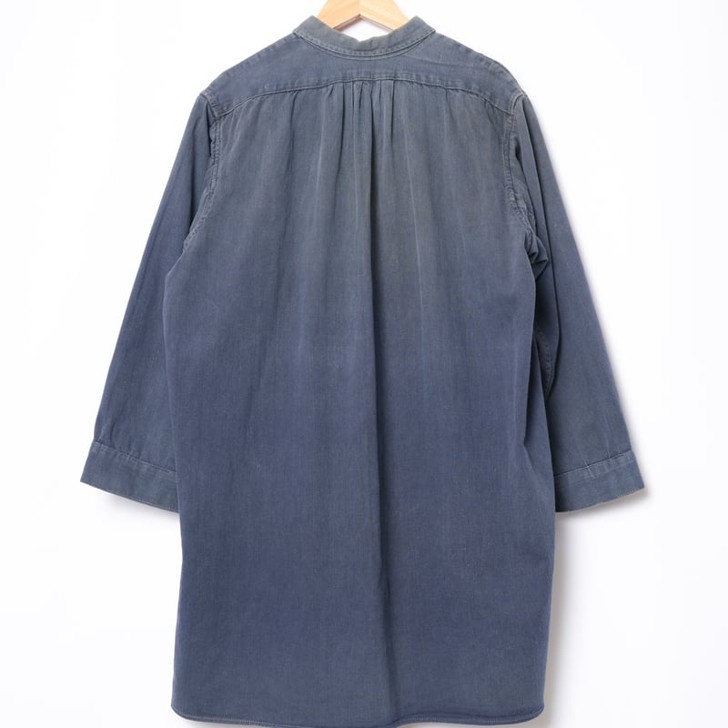 40-50s France Vintage Cotton Granpa Shirt Blue