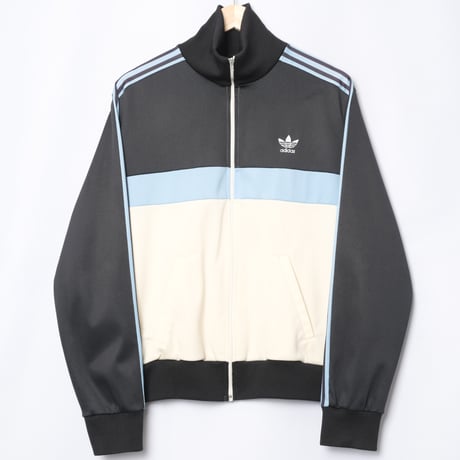 70-80s Vintage adidas Ventex Track Jacket Ivory × Black × Light Blue (Made in France)