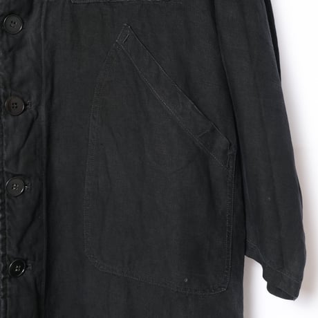 40s France Vintage Black Linen  Maquignon Coat