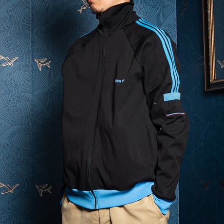 80s Vintage adidas Track Jacket Black × Light Blue（Made in France)