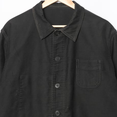 40-50s France Vintage Le Mont Sant Michel Black Moleskin Work Jacket Size 56