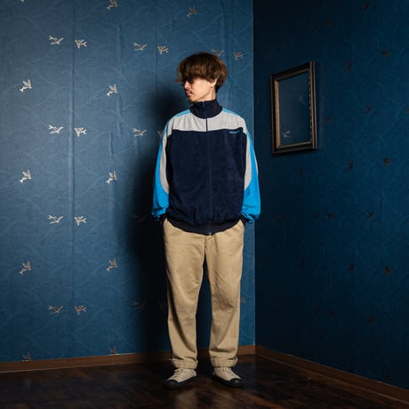 80s Vintage adidas Ventex Velours Track Jacket Navy × Gray × Light Blue (Made in France)