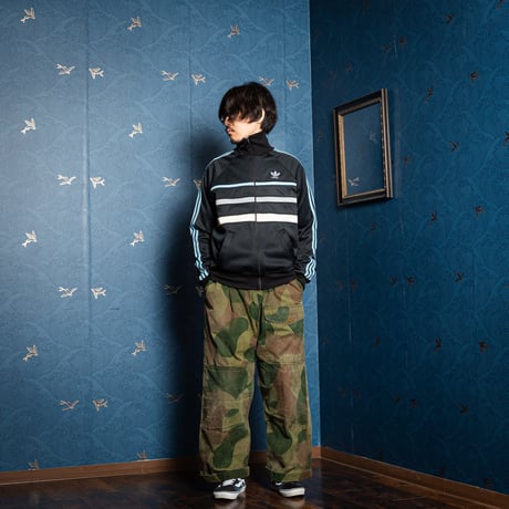 70-80s Vintage adidas Ventex Track Jacket Model First Black × Light Blue (Made in France)