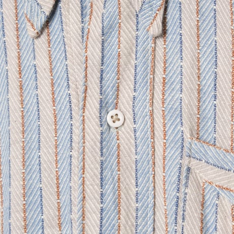 30-40s France Vintage Cotton Stripe Granpa Shirts Light Blue × White