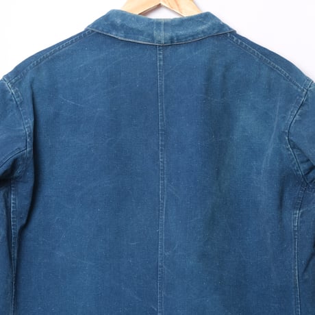 -30s France Vintage Indigo Cotton Linen Work Jacket