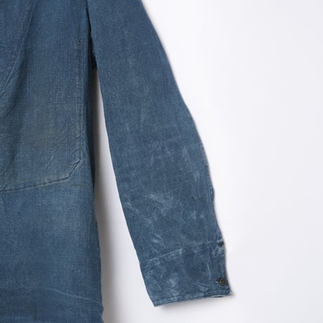 30s Marine Nationales Shawl Collar Indigo Linen Smock
