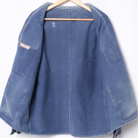 30-40s France Vintage Paul Passant Blue Moleskin Work Jacket