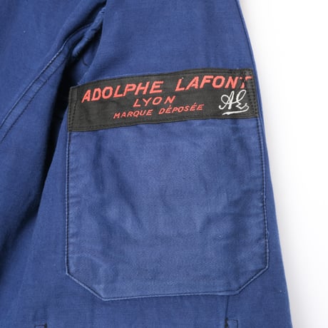 30s France Vintage Adolphe Lafont Blue Moleskin Double Breasted Work Jacket