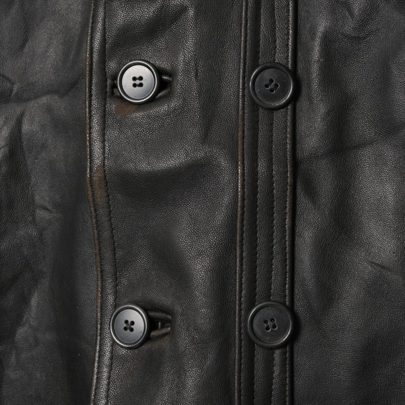 50s-60s France Vintage Leather Jacket Wool Coll